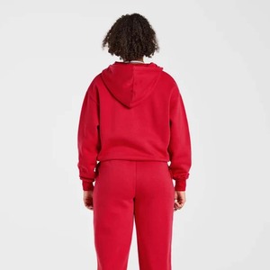 High Quality Vintage Custom Women Oversized <b>Zip</b>-<b>Up</b> Embroidered Floral Knitted Hoodie Organic Cotton Fleece <b>Crop</b> Top - Product Image 4