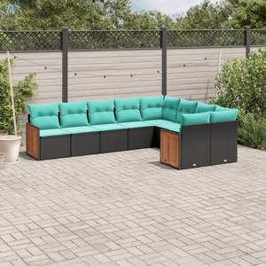 Conjunto de Sofás Modulares de Ratán PE Negro para Patio, Muebles de Jardín para Exteriores, Diseño Contemporáneo, Cojines de Espuma de Alta Densidad - Product Image 1
