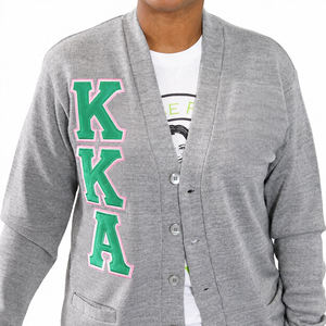 Delta Sorority <b>Red</b> & White Chenille V-neck Casual <b>Wool</b>/Acrylic Vintage Winter Solid Embroidery Cardigan Sweater - Product Image 3