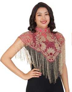 ผ้าคลุมไหล่ประดับลูกปัดสีทองสำหรับผู้ใหญ่ พร้อมดีไซน์ลูกไม้ตาข่าย ผลิตจากโพลีเอสเตอร์ 100% จาก Chandni Export House - Product Image 5
