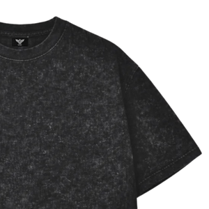 T-shirt noir délavé à l'acide pour homme, manches courtes, col rond, style décontracté vintage streetwear, en coton, coupe oversize, vêtement vierge personnalisable, vente en gros - Product Image 3