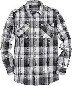 Chemise en flanelle à carreaux vintage noir et blanc avec deux poches poitrine, manches longues, boutonnée, décontractée, en coton - Product Image 5