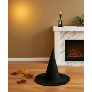 Centre de table sculptural en rotin tressé en forme de chapeau de sorcière, cône en osier noir fait main pour décoration de table d'Halloween - Product Image 2