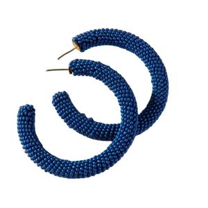 Latest Designer <b>Blue</b> Color Metal Rings Earrings with Shape <b>Blue</b> Beads Women's <b>Party</b> Casual Wear Hoop Earrings Indian Seller - Product Image 1