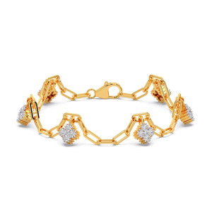 Bracelet en diamants Radiant Fan Cluster avec bande à maillons géométriques en or jaune et motif soleil sculpté - Product Image 1