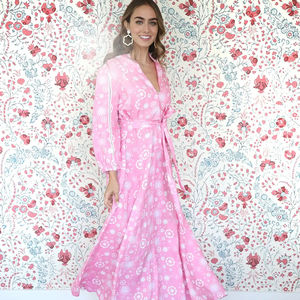 Globo con estampado de flores personalizado manga tres cuartos largo Maxi largo hasta el suelo diseñador ocasión desgaste bodas tela tejida Material - Product Image 1