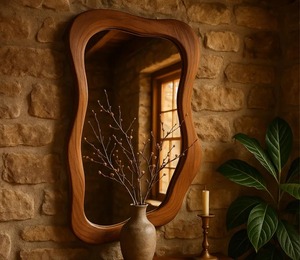 Urban Glow Resin Wooden Wall Mirror Stylish Designer Frame for Living Room Bedroom and Hallway Decoration - Product Image 6