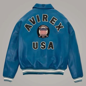 เสื้อแจ็คเก็ตบอมเบอร์หนังสีเขียวอมฟ้าสำหรับผู้ชาย ยี่ห้อ Avirex - Product Image 2