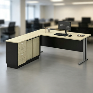 Modern L-shaped Executive <b>Desk</b> with Storage <b>Cabinet</b> Freestanding Chipboard Melamine Design for Hospital Office Use - Product Image 5