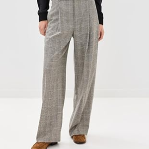 High Waist Wide Leg <b>Plaid</b> <b>Pants</b> Women's Wool Polyester Blend Pleated Front Loose Fit Full Length Autumn Style Anti-Wrinkle - Product Image 1