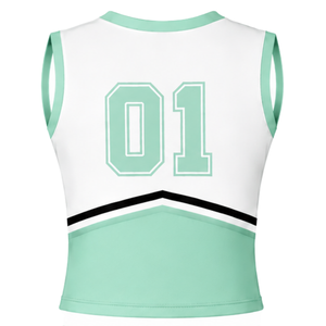 Ensemble d'uniforme de cheerleading vert menthe, haut sans manches à col en V, jupe plissée, pour équipe sportive, performance de danse, entraînement et compétition - Product Image 3