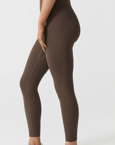 Leggings de yoga pour femmes de haute qualité, sans couture, taille haute, longueur intégrale, couleur marron uni, taille élastique, spandex, nylon, pantalon de fitness, entraînement - Product Image 3