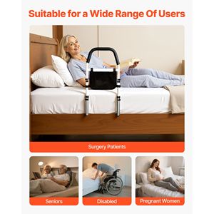 Sponda letto regolabile in altezza per anziani con corrimano in PU e supporto in acciaio al carbonio ad alta resistenza - Product Image 6
