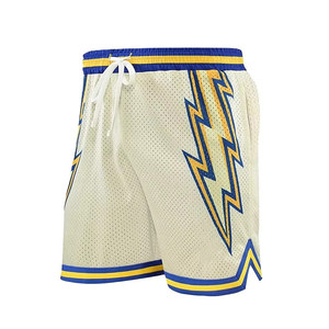 Nouveauté 2026 Short en maille crème à imprimé éclair, style basketball vintage, respirant, taille élastique, streetwear, été - Product Image 3