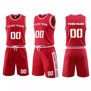 Ensemble de maillots de basket-ball personnalisés par sublimation, rouge, sans manches, uniforme d'équipe, 100% polyester, séchage rapide, adulte unisexe - Product Image 1