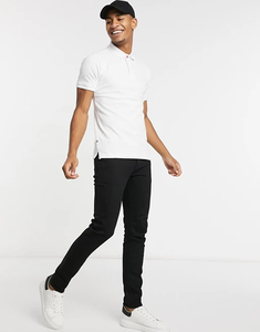 Polo de Manga Corta Blanco para Hombre, Color Sólido, Algodón, Estilo Casual, Tejido Transpirable, Corte Regular - Product Image 4