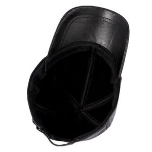 <b>Black</b> Leather <b>Baseball</b> <b>Cap</b> Unisex Adjustable Fit Casual Style Four Seasons Wear - Product Image 3