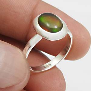 Unisex Design Aesthetic Minimalist Oval Cut Black Opal Gemstone <b>Ring</b> Crafted From 925 Sterling Silver IGI Certified <b>Boho</b> Jewelry - Product Image 2