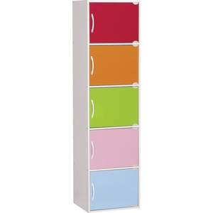 Minimalist <b>White</b> Laminated Board 5 Layer <b>Storage</b> <b>Cabinet</b> with Multicolor Doors Home Organizer - Product Image 1