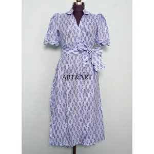 Vestido Midi de Algodón para Mujer con Estampado Floral, Cuello en V, Manga Corta, Estilo Boho, para Bodas, Fiestas Casuales, Traje de Baño, Vestido con Cordones - Product Image 1