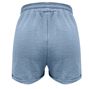 Shorts décontractés pour femme à taille haute, avec cordon de serrage, coupe droite, élastiques, à jambe large, imprimé léopard, pour l'été, la plage et les vacances, avec poches - Product Image 2