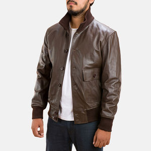 2026 Fashion Trend Men's Genuine Cowhide Leather <b>Jacket</b> Waterproof Breathable Anti-Uv <b>Mandarin</b> <b>Collar</b> Bomber <b>Jacket</b> Manufacturer - Product Image 2