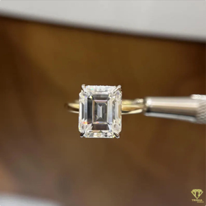 Elegant Emerald Cut Diamond Engagement <b>Ring</b> In Yellow Gold <b>Solitaire</b> Setting With Timeless Minimalist Bridal Style - Product Image 1