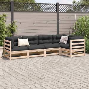Ensemble de canapés de jardin modulaires 5 pièces en bois de pin massif naturel, meubles d'extérieur durables et élégants - Product Image 3