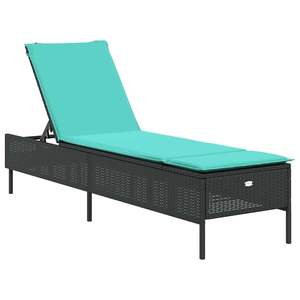 Chaise longue de patio noire avec coussin bleu - Product Image 4