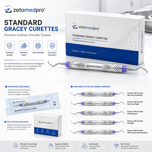 Cureta Periodontal Gracey 7/8 Estándar y Rígida de Acero Inoxidable, Instrumento Dental para Limpieza, OEM Zetomed Pro - Product Image 6