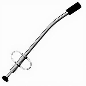 Pistolet injecteur de bolus vétérinaire réutilisable en acier inoxydable à manche long et courbé, avec poignée à 3 anneaux pour bovins, ovins, caprins - Sûr et fiable - Product Image 2
