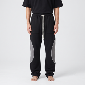 Men's Heavyweight Cotton Two Tone Color Block Wide <b>Leg</b> Sweatpants Baggy <b>Straight</b> <b>Leg</b> Winter Streetwear Casual <b>Pants</b> - Product Image 4