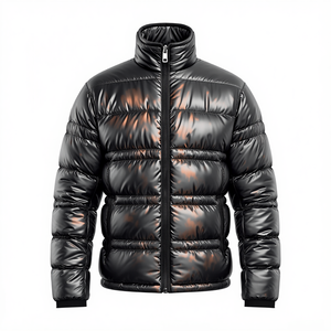 Veste matelassée d'hiver pour homme en polyester, col montant, imperméable, coupe-vent, décontractée, coupe ajustée, noire, à capuche, fermeture éclair, taille standard - Product Image 1
