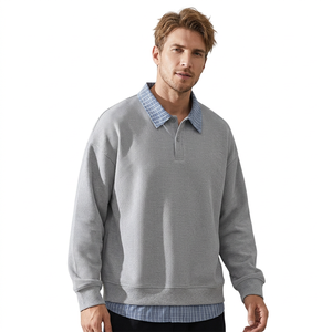 Sweat-shirt à col rond pour homme, gris clair, 100% coton, coupe classique, tricoté, respirant, en molleton, pour l'hiver - Product Image 2