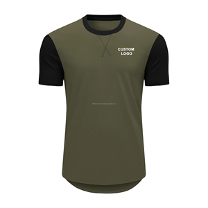 เสื้อยืดแขนสั้นสีเขียวมะกอกสำหรับผู้ชาย พิมพ์โลโก้ได้ ทรงปกติ แห้งเร็ว ผลิตจากผ้าโพลีเอสเตอร์ถัก สวมใส่สบาย เหมาะสำหรับเล่นกีฬาและสวมใส่ทั่วไป - Product Image 1