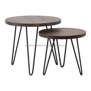 Juego de mesas nido circulares de madera de mango marrón oscuro, 2-3 patas, mesas auxiliares modernas para sala de estar, marca Shamil 2026, lo más nuevo - Product Image 1