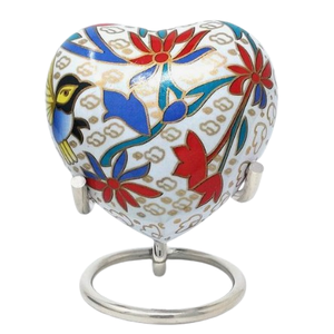 Urne funéraire en émail cloisonné bleu Etienne Flutter en forme de cœur pour cendres humaines adultes avec support en laiton - Product Image 1