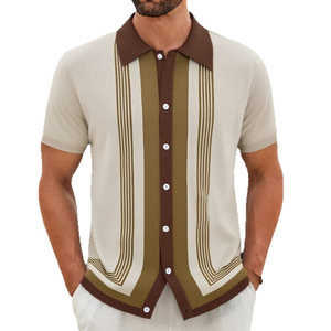 Camisa de punto a rayas de verano para hombre, manga corta, cuello vuelto, informal de negocios, de poliéster - Product Image 5
