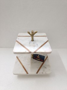 Support à gâteau en marbre de qualité supérieure, 2 niveaux, carré, présentoir à desserts, support à cupcakes en pierre fait main pour mariage, fête, boulangerie - Product Image 1
