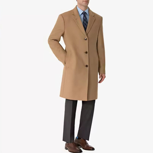 Manteau long en toile de laine pour homme, coupe ajustée, doublure en vraie fourrure de renard, col rabattable, séchage rapide, respirant, logo personnalisé - Product Image 5