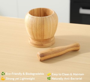 Juego de Mortero y Maja de Madera Natural Hecho a Mano, Recipiente para Moler Hierbas y Especias con Varilla para Moler, para Hierbas, Especias y Ajo de Cocina - Product Image 6