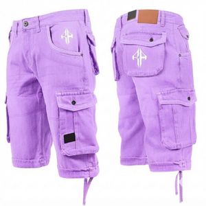 Pantalones Cortos de Mezclilla para Hombre, de Alta Calidad, con Estampado de Serigrafía, Estilo Jeans, de Pierna Ancha, Material Spandex/Poliéster - Product Image 1