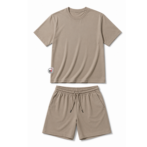 Wholesale Solid Color Mens Olive Green Casual Crew Neck <b>T</b>-<b>Shirt</b> And Shorts Set Quick Dry Knitted Fabric Summer Wear Eco-Friendly - Product Image 6