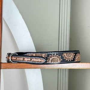 ปลอกคอสุนัขหนังแท้แบบปรับได้อุปกรณ์เสริมสำหรับสัตว์เลี้ยงดีไซน์ดอกทานตะวัน - Product Image 3