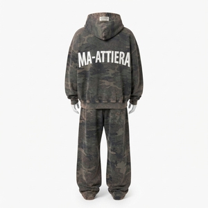 Men Rust Black <b>Camouflage</b> Pullover Hoodie <b>Tracksuit</b> Set Oversized Loose Fit Panel Streetwear Custom OEM ODM Wholesale - Product Image 6