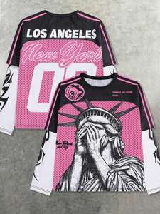 Maillot en maille unisexe personnalisé par sublimation, streetwear, surdimensionné, avec numéro graphique, manches longues, mode urbaine, vente en gros - Product Image 2