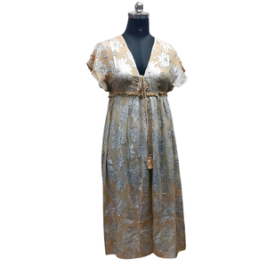 Vestido Largo Informal para Mujer, Sin Mangas, Cuello en V, Transpirable, con Parches, Ecológico, Natural, Verano, Venta al por Mayor - Product Image 4