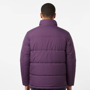 Blouson matelassé pour homme, violet, col montant, coupe-vent, fermeture éclair, décontracté, hiver, épais, isolé, couleur unie, coupe classique - Product Image 5