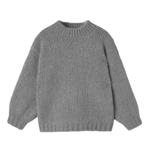 Suéter de Punto Oversize con Cuello Redondo, Color Gris Sólido, Unisex, para Invierno, Antipilling, Corte Regular - Product Image 1