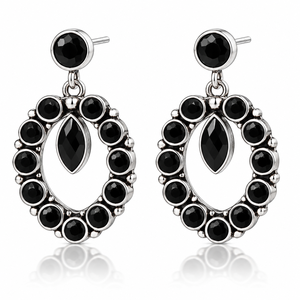 Boucles d'oreilles pendantes fantaisie en laiton plaqué argent oxydé avec serti clos et turquoise pour femme, classiques, pour anniversaire, vente en gros, fournisseur en vrac - Product Image 1